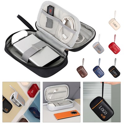 Double-Layer Leather Tech Organizer Bag for Travel & Cables