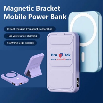 Portable 5000mah Foldable Wireless Magnetic Power Bank with Phone Holder